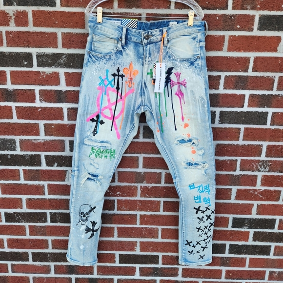 smoke rise ny Other - New Smoke Rise Men's Slim Straight Jeans - Multicolor Graffiti Design